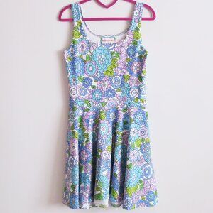 Kate Gabrielle retro floral purple and blue sample dress size Small